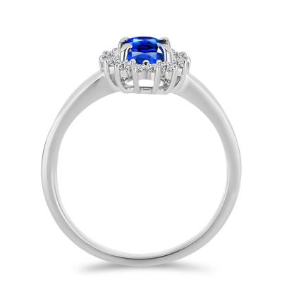 BUY NATURAL BLUE SAPPHIRE GEMSTONE HALO RING IN 925 STERLING SILVER